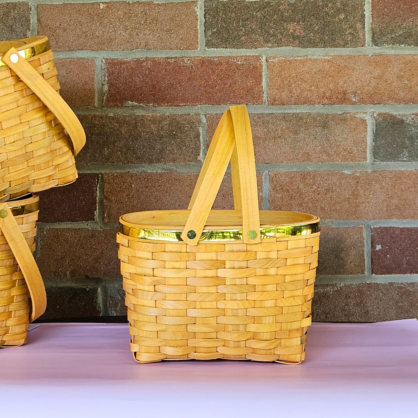 Picnic Basket with Gold Rim