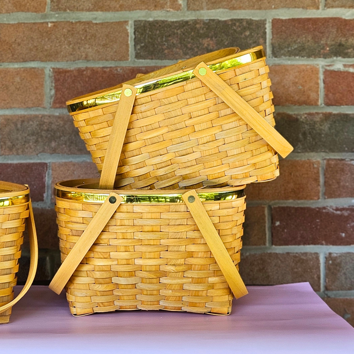 Picnic Basket with Gold Rim