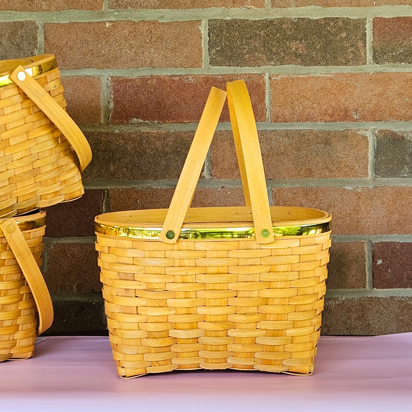 Picnic Basket with Gold Rim